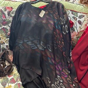 Elegant Black Poncho with Multicolor Accents